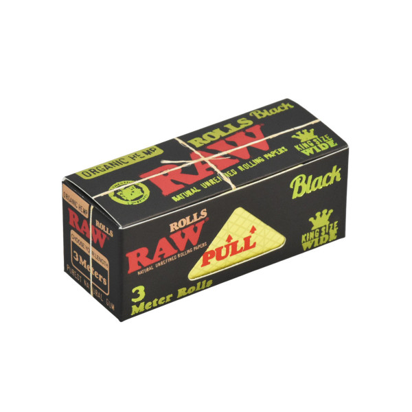 Rolovací papírky RAW BLACK ORGANIC ROLLS, 3 m v balení | box 12 ks