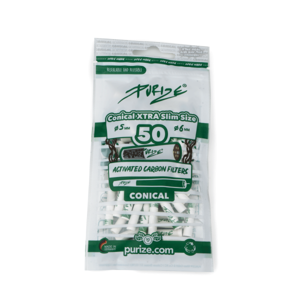 PURIZE® uhlíkové filtry - kónické XTRA Slim Size, sáček 50 ks, bílá | box 20 ks