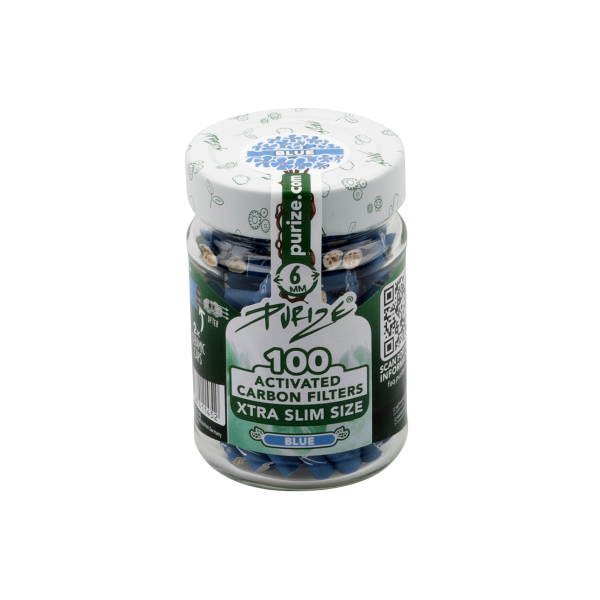 PURIZE® uhlíkové filtry - XTRA Slim Size, dóza 100 ks, modrá