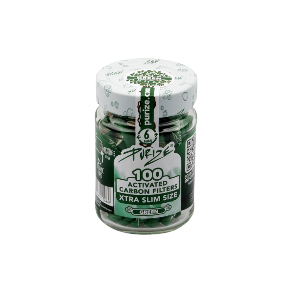 PURIZE® uhlíkové filtry - XTRA Slim Size, dóza 100 ks, zelená | box 10 ks