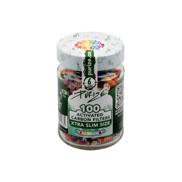 PURIZE® uhlíkové filtry - XTRA Slim Size, dóza 100 ks, duhová