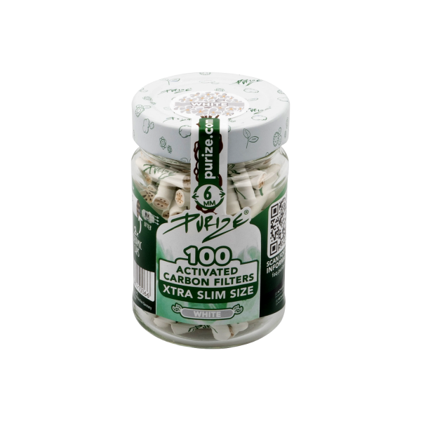 PURIZE® uhlíkové filtry - XTRA Slim Size, dóza 100 ks, bílá