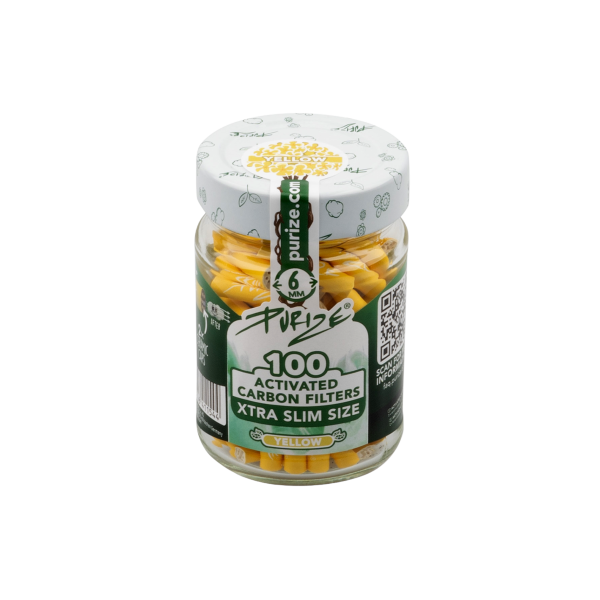 PURIZE® uhlíkové filtry - XTRA Slim Size, dóza 100 ks, žlutá