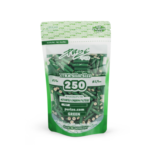 PURIZE® uhlíkové filtry - XTRA Slim Size, sáček 250 ks, zelená