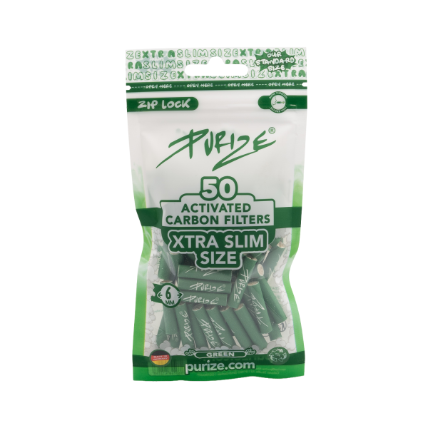 PURIZE® uhlíkové filtry - XTRA Slim Size, sáček 50 ks, zelená | box 20 ks