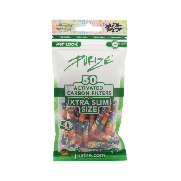 PURIZE® uhlíkové filtry - XTRA Slim Size, sáček 50 ks, duhová | box 20 ks