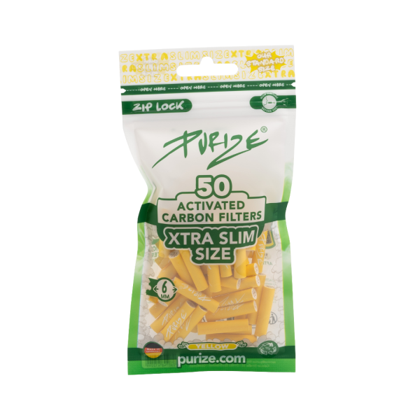 PURIZE® uhlíkové filtry - XTRA Slim Size, sáček 50 ks, žlutá | box 20 ks