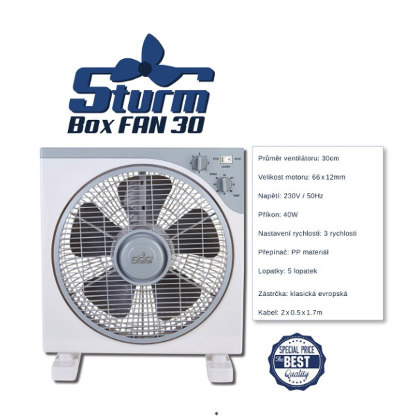 Oscilační ventilátor STURM BOXFAN, průměr 30cm -VYŘAZENO