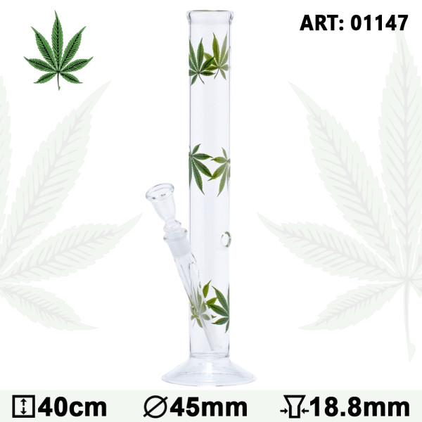 Skleněný bong Multi Green Leaf, 40cm, 14,5mm