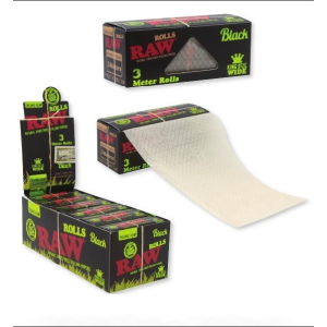 Rolovací papírky RAW BLACK ORGANIC ROLLS, 3m v balení | box 12ks