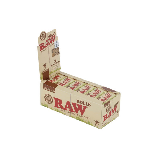 Rolovací papírky RAW ORGANIC ROLLS, 3m v balení | box 12 ks