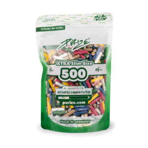 PURIZE® uhlíkové filtry - XTRA Slim Size, doypack sáček 500 ks, mix barev