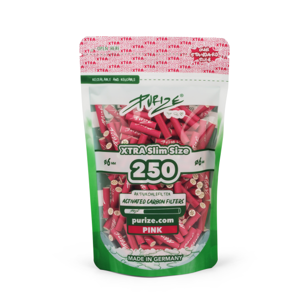PURIZE® uhlíkové filtry - XTRA Slim Size, sáček 250 ks, růžová