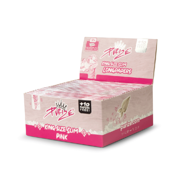 PURIZE® papírky King Size Slim, 42 ks v balení, růžové | box 50 ks