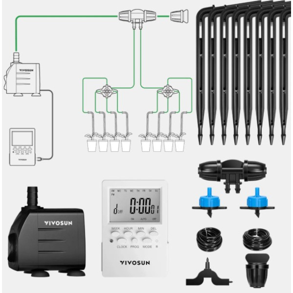 VIVOSUN FlexFeed Kit - automatický kapkový zavlažovací systém s čerpadlem
