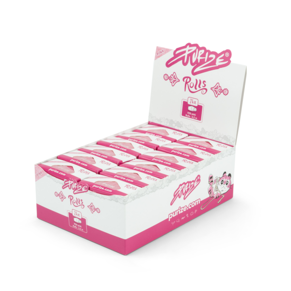 PURIZE® rolovací papírky Rolls Pink, bělené, 4 m | box 24 ks