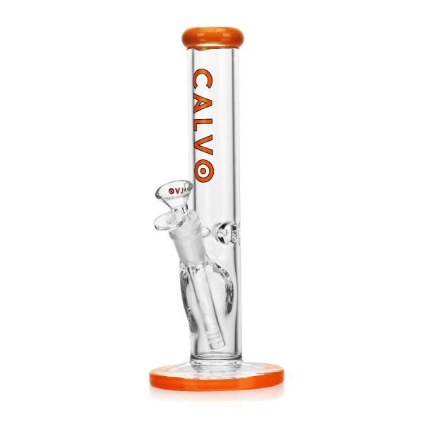 Skleněný bong CALVO Straight Tube Premium, oranžový, 25 cm, zábrus 14 mm