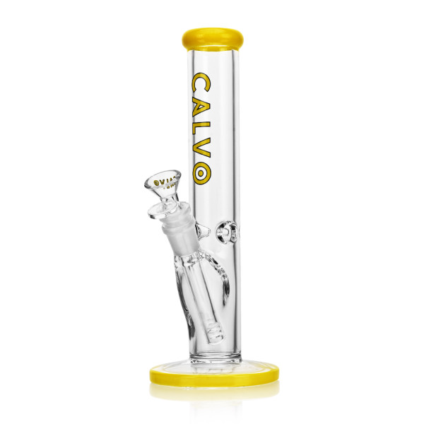 Skleněný bong CALVO Straight Tube Premium, žlutý, 25 cm, zábrus 14 mm