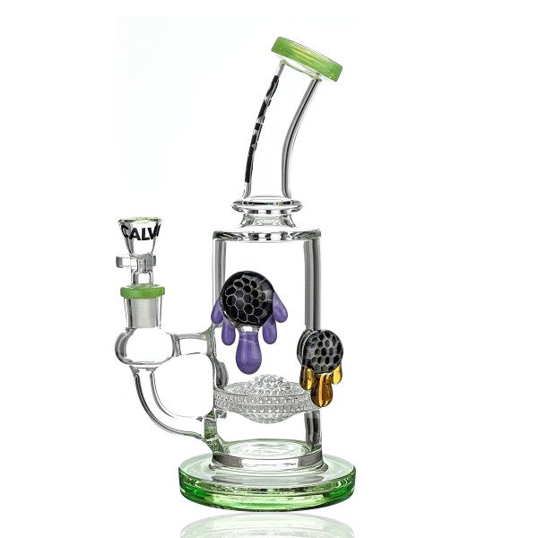Skleněný rig CALVO Double Implossion Rig + Perc Ball, 18 cm, zábrus 14 mm