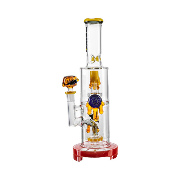 Skleněný bong CALVO Shower Perc Bee, žlutý, 35 cm, zábrus 14 mm