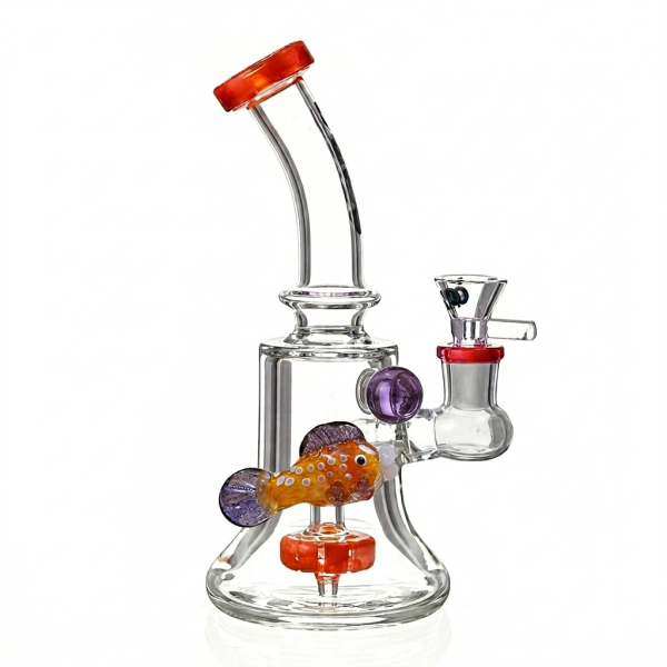 Skleněný rig CALVO Aqua Rig, červený, 19 cm, zábrus 14 mm